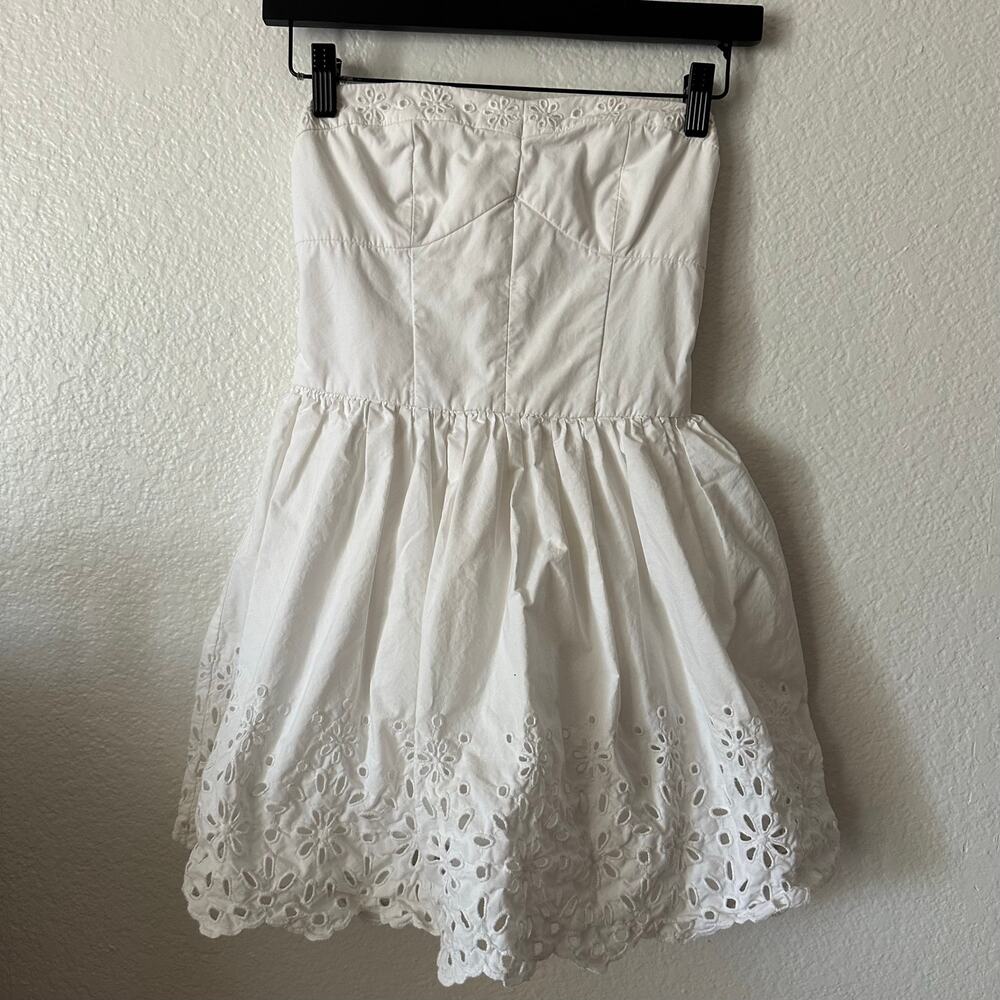 Y2K Hollister Strapless Eyelet Fitted Mini Dress White